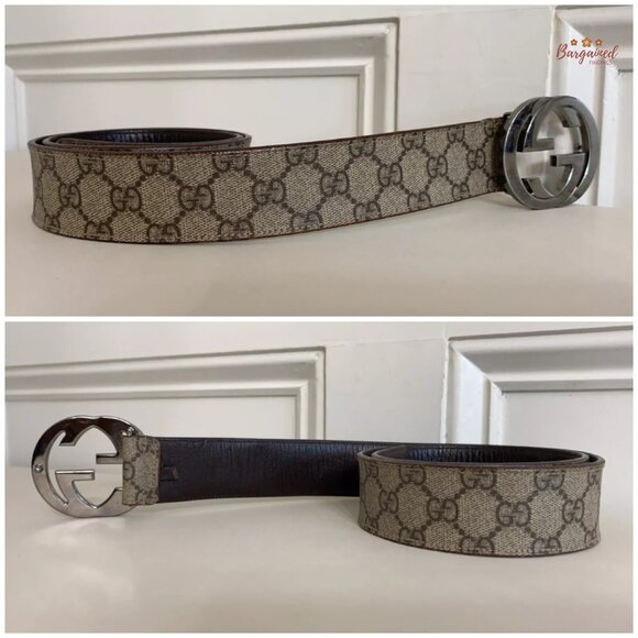 Auth Gucci Dark Brown GG Plus Monogram Interlocking G Buckle Belt Size 85/34 - Picture 10 of 14